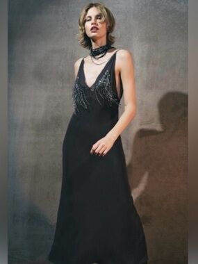Zara Beaded V-Neck Slip Dress BNWOT